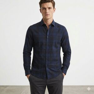 Reiss Slim Shirt Mens Medium Check Plaid Long Sleeve